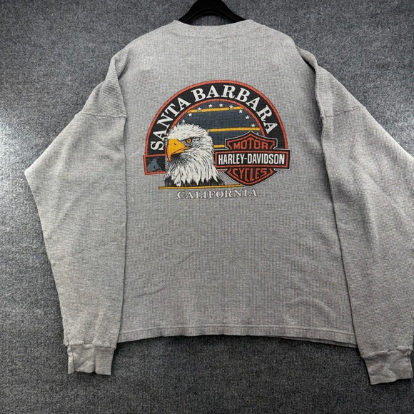 Harley-Davidson Other - 90s Harley Davidson Santa Barbara Eagle Thermal Waffle Knit Shirt Grey Mens XXL